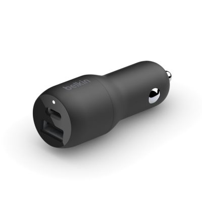 Belkin Dual Car Charger - Adaptador de corriente para el coche - 37 vatios - PD 3.0 - 2 conectores de salida (USB, 24 pin USB-C)