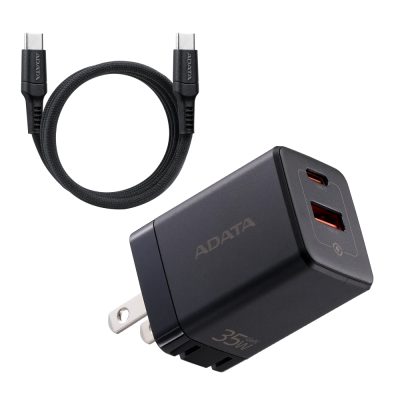 CARGADOR 35W NEGRO- 1 PUERTOS USB TYPE C- 1 PUERTO USB TYPE A + CABLE 1.5METROS TYPE C
