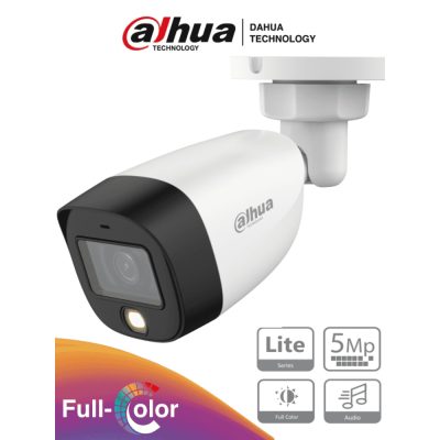 Camara Dahua Bala, 5MP, Full Color, Lente Fijo 3.6 mm, WDR, 4en1 switchable (CVI/TVI/AHD/CVBS), Metal, IR20m, IP67, 12VDC.